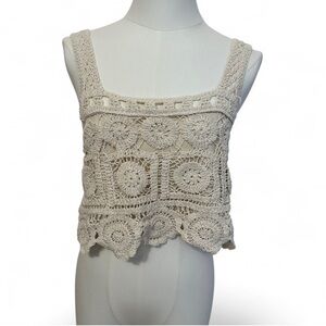 Rebellion Again Boho Crochet Crop Top w/ scallop hem - Small